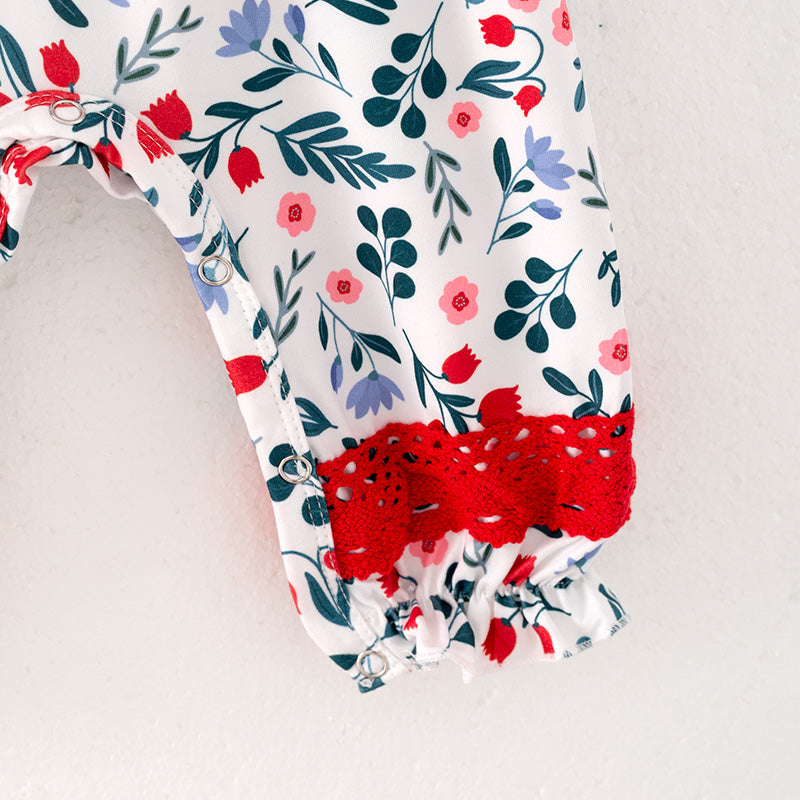 (In Stock L34-2-2)Baby Girls Christmas Floral Print Romper