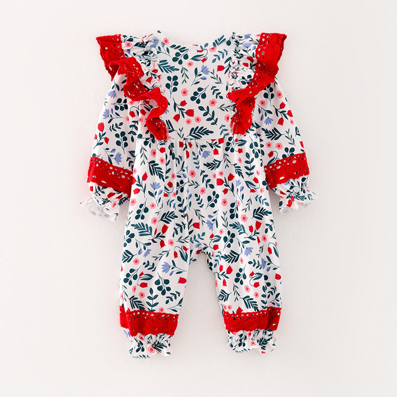 (In Stock L34-2-2)Baby Girls Christmas Floral Print Romper