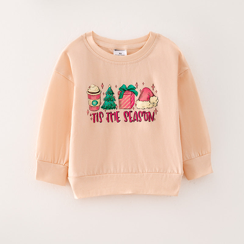 (In Stock L33-2-3)Girls Christmas Print Top