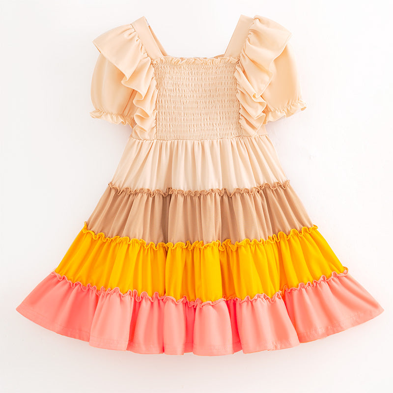 (In Stock)Mommy and Me Thanksgiving Color Matching Smocked Dress