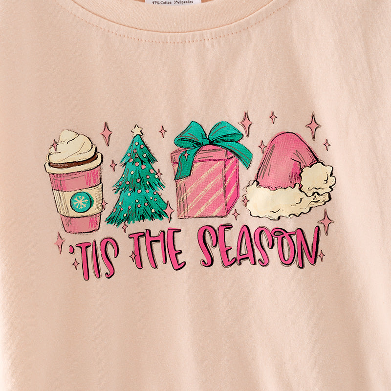 (In Stock L33-2-3)Girls Christmas Print Top