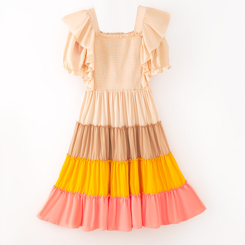 (In Stock)Mommy and Me Thanksgiving Color Matching Smocked Dress