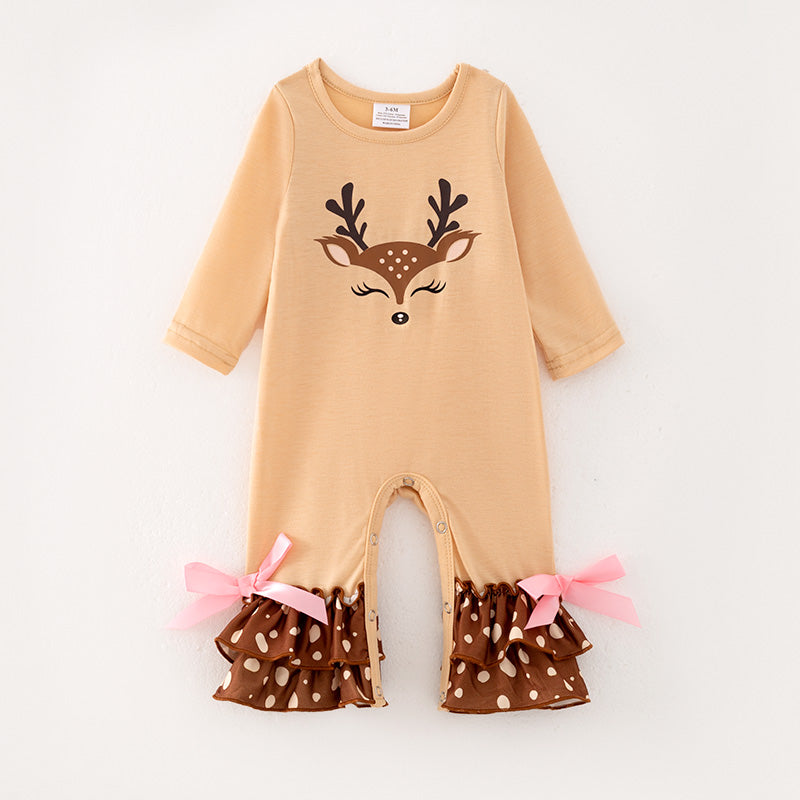 (In Stock G9-3-2)One Pack(11 Pieces total)Baby Girls Christmas Elk Print Romper