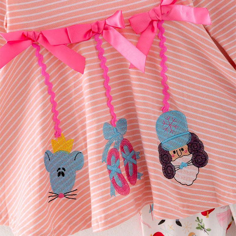 (In Stock L33-3-3)Girls Christmas Stripe Top Print Outfit Set