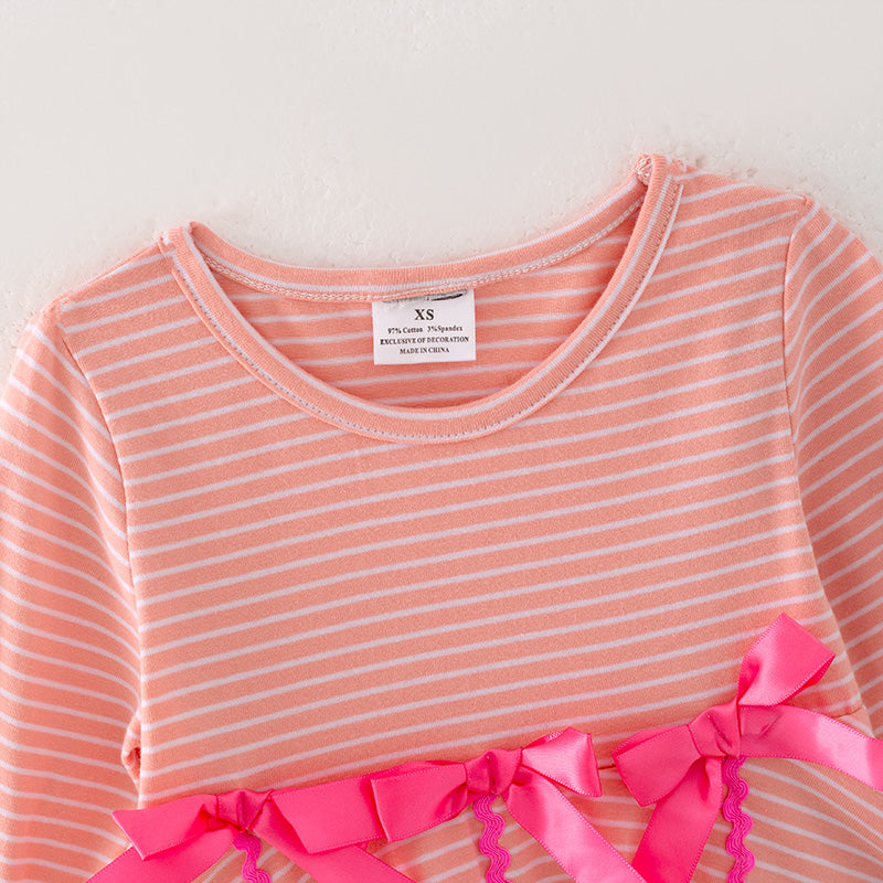 (In Stock L33-3-3)Girls Christmas Stripe Top Print Outfit Set