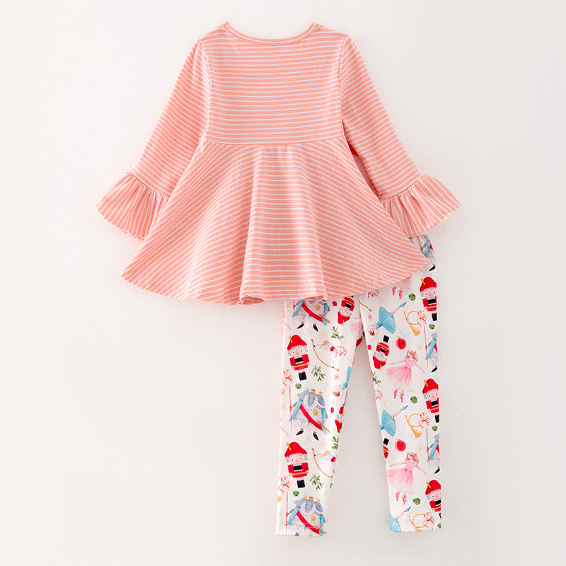 (In Stock L33-3-3)Girls Christmas Stripe Top Print Outfit Set