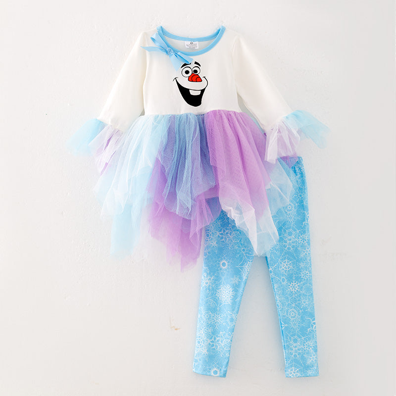 (In Stock E36-2-3)Girls Christmas Cartoon Print Outfit Set