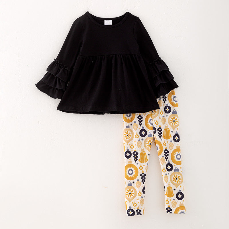 (In Stock L33-4-3)Girls Christmas Print Outfit Set