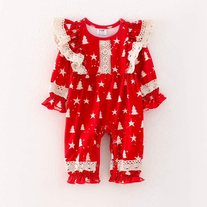 (In Stock L35-1-2)Baby Girls Christmas Print Romper