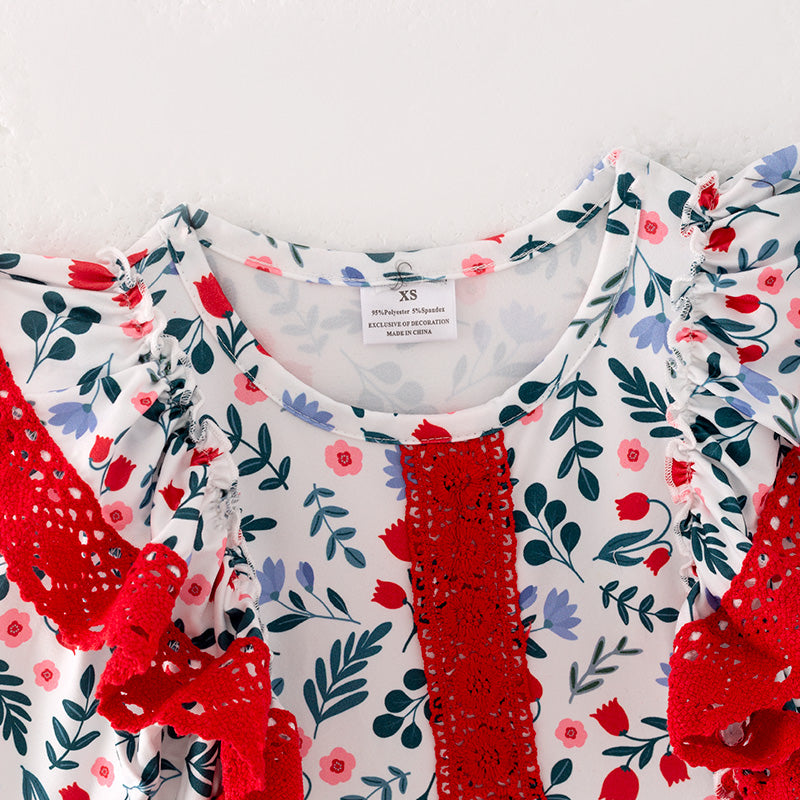 (In Stock L34-2-2)Girls Christmas Floral Print Dress