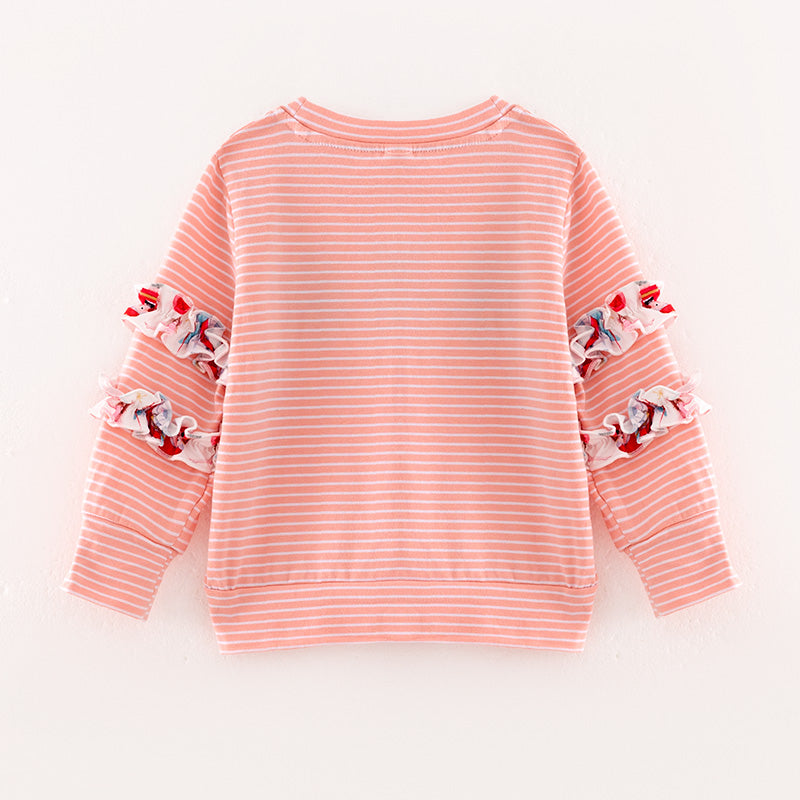 (In Stock L33-2-1)Girls Christmas Embroidery Stripe Top