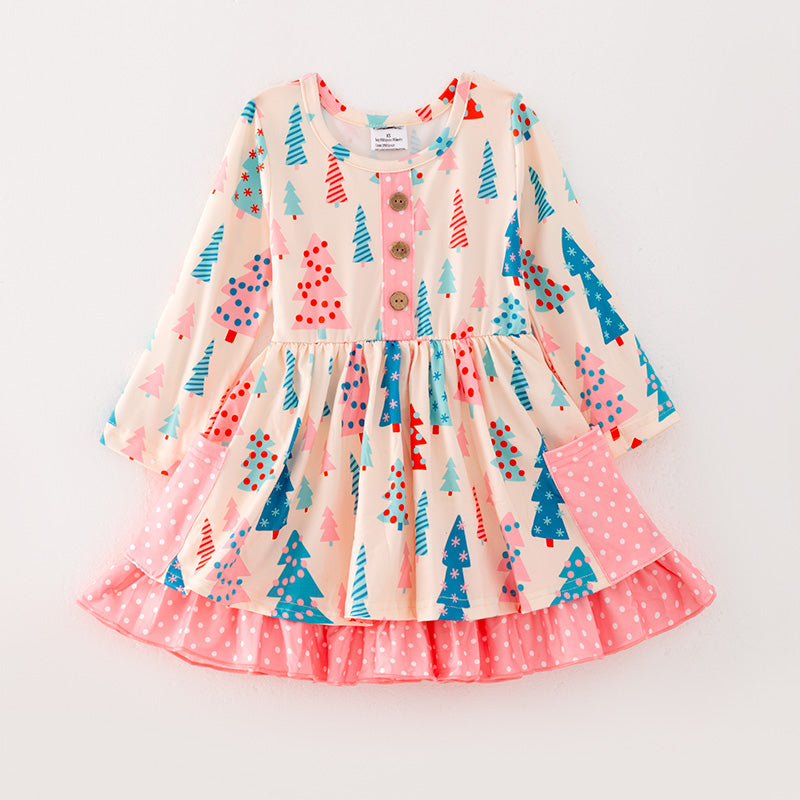 (In Stock L33-2-1)Girls Christmas Print Dress