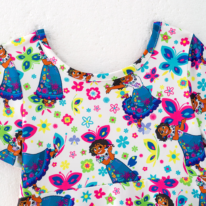 (In Stock)Girls Spring and Summer Cartoon Character Print Dress