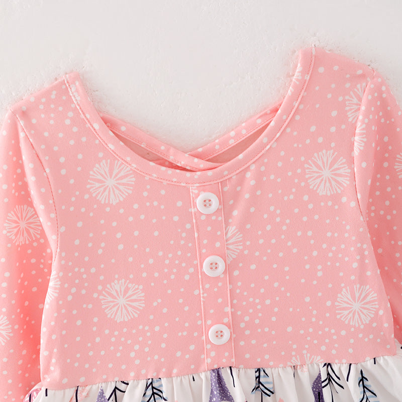 (In Stock L33-3-1)Girls Pink Christmas Print Dress