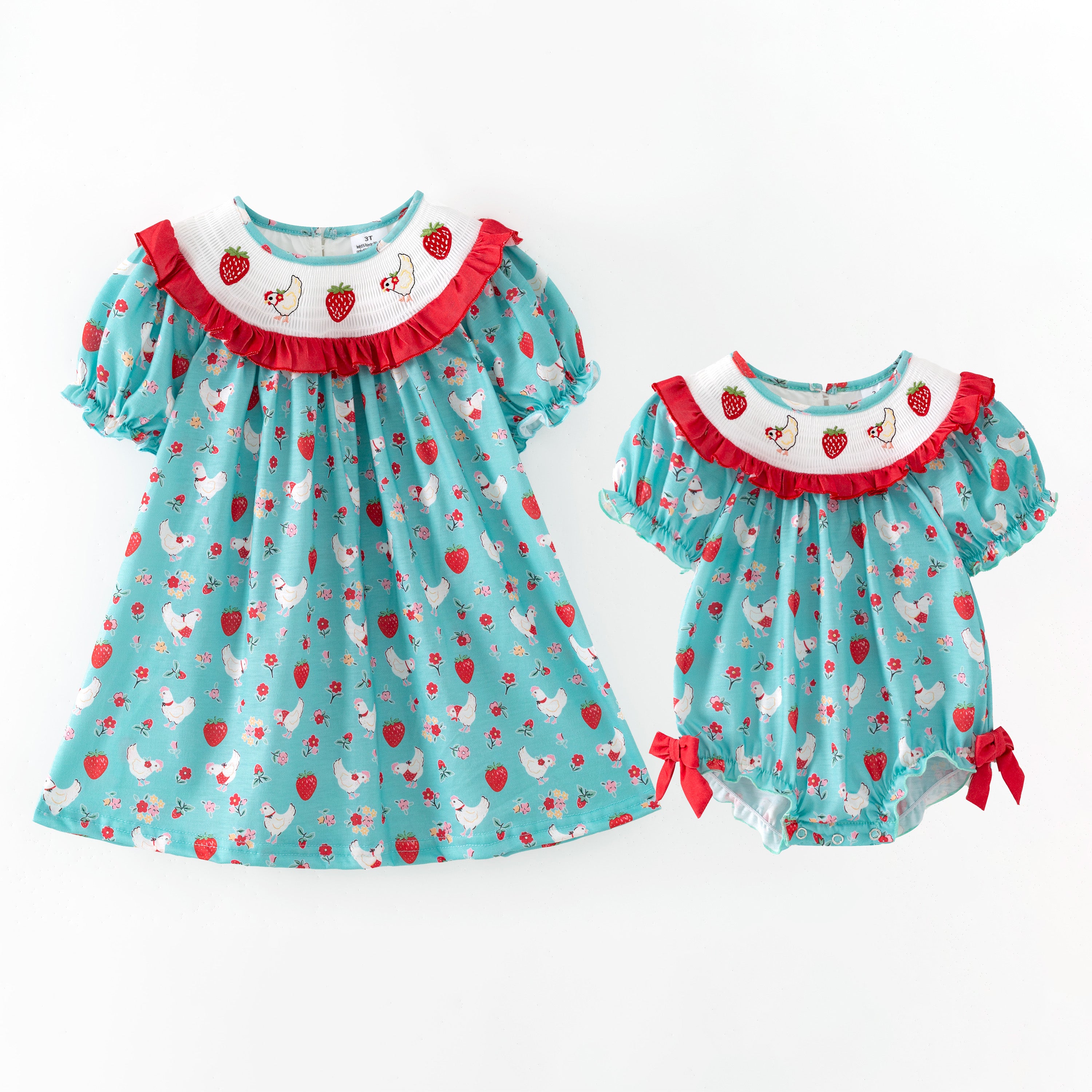 (Pre Order,Prepack Zone)Family Strawberry Embroidery Dress&Romper(Mix Size)