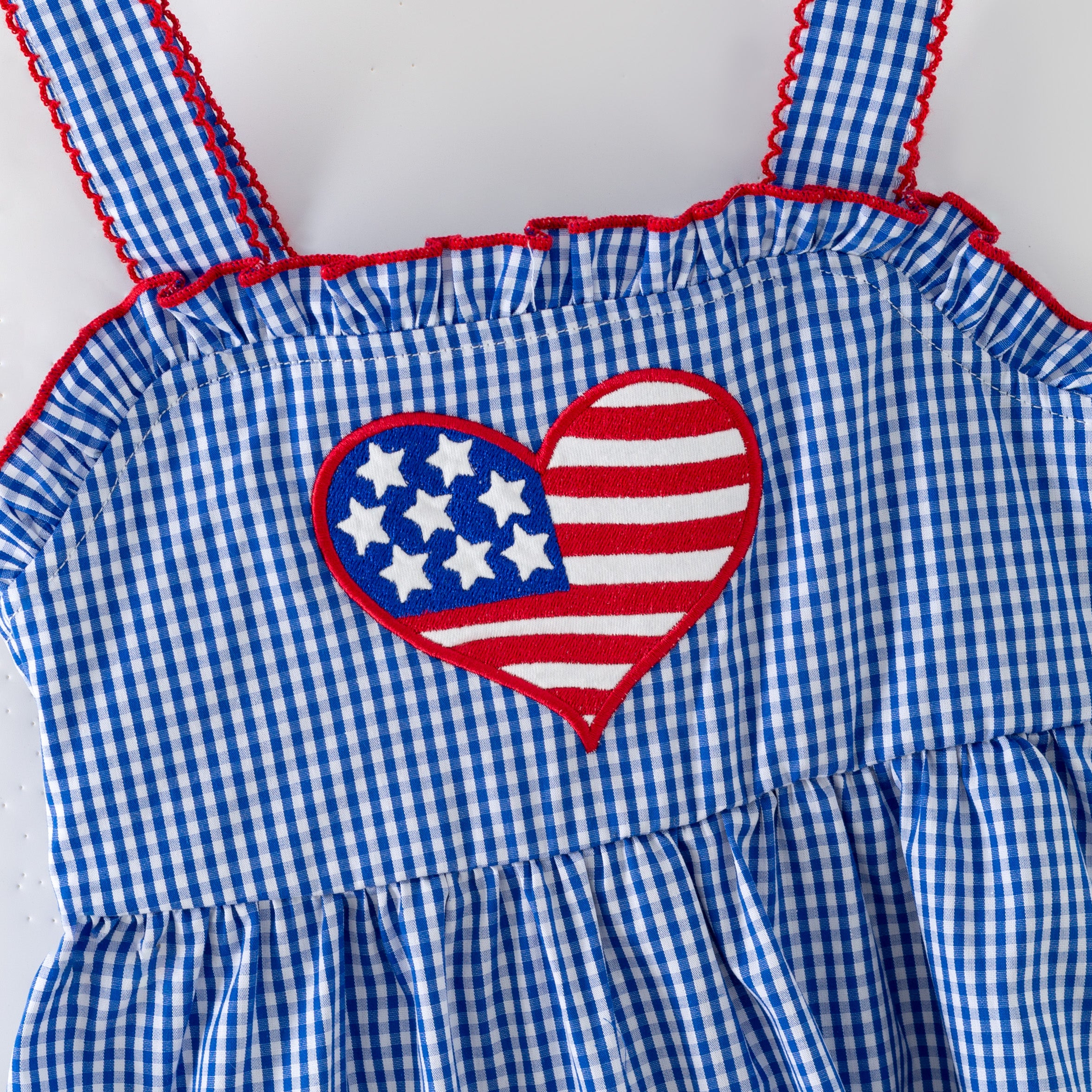 (In Stock)Sisters Patriotic Applique Cotton Dress&Bloomer Set