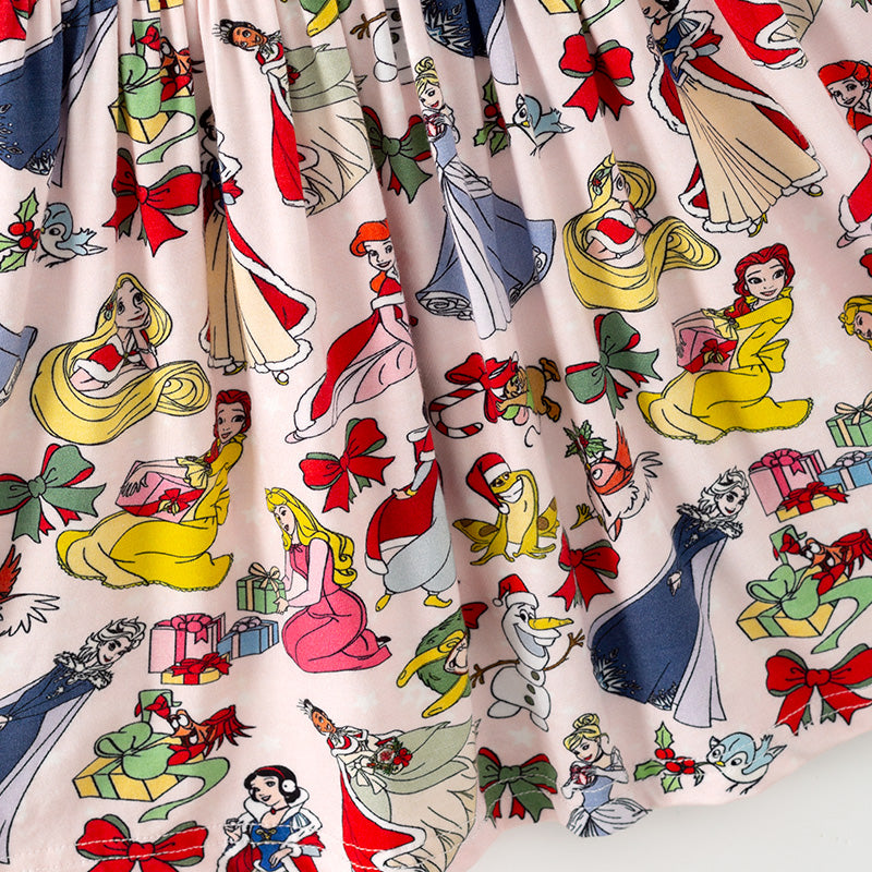 (In Stock)Girls Fall&Winter Princess Print Bamboo Fabric Ruffle Dress