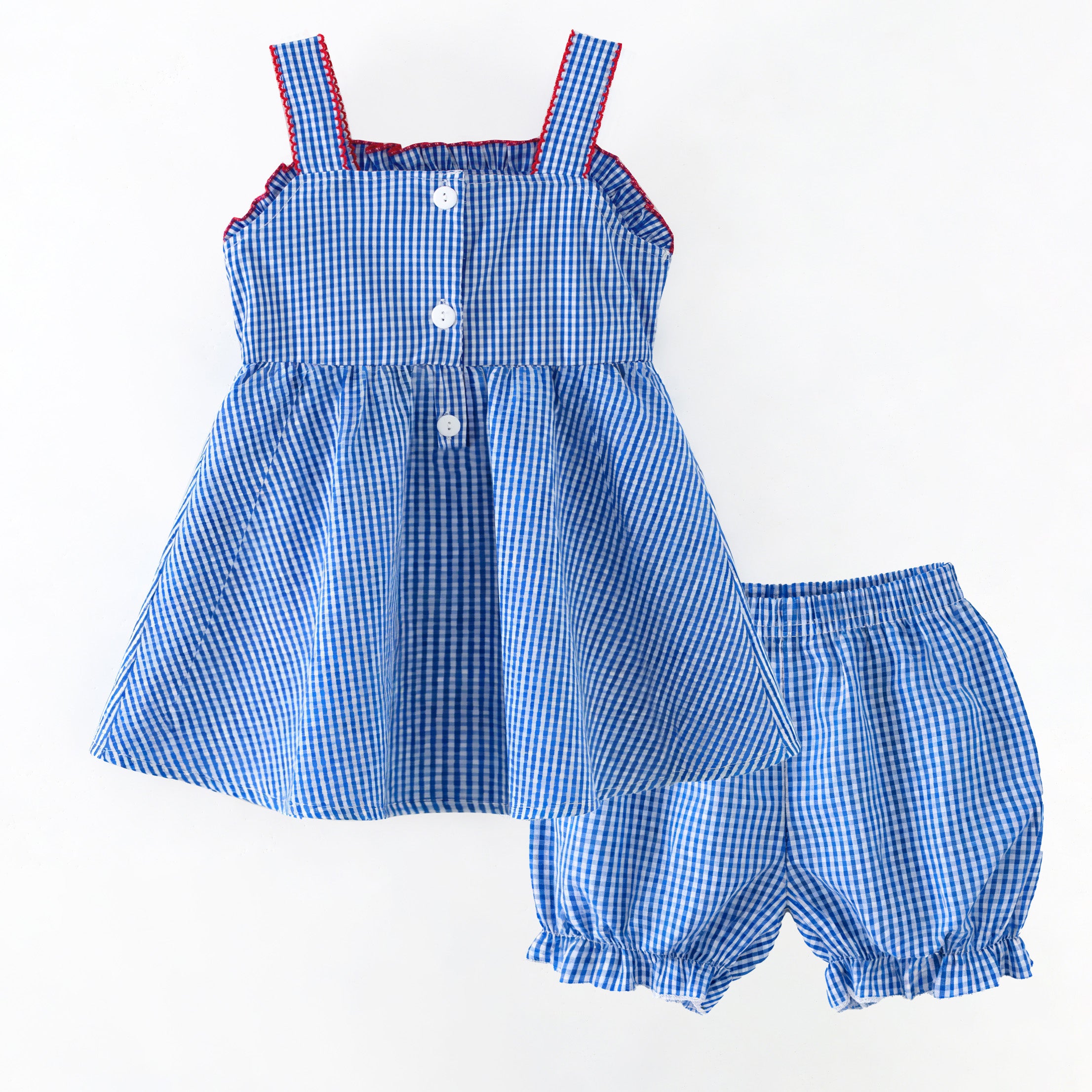 (In Stock)Sisters Patriotic Applique Cotton Dress&Bloomer Set