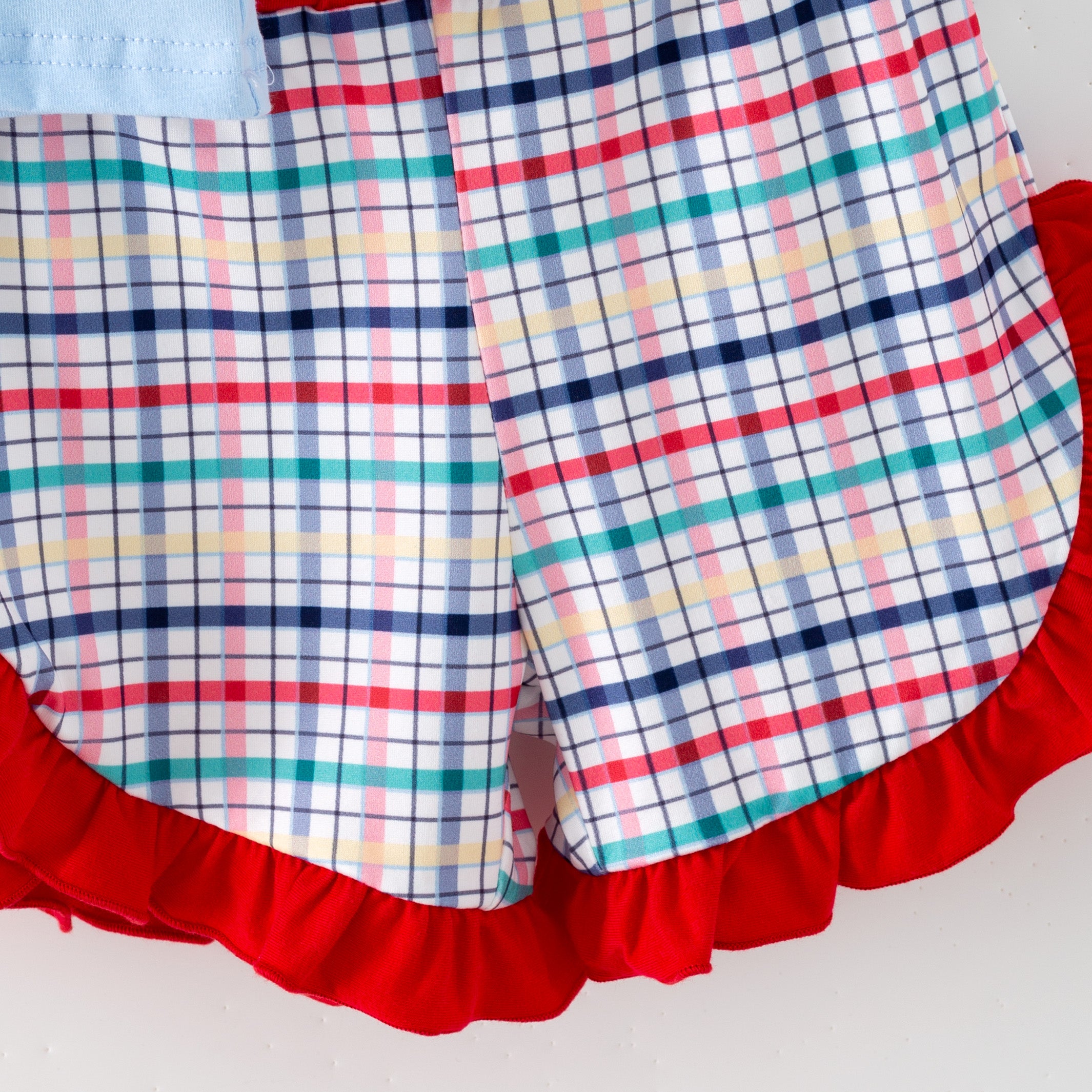 (In Stock)Girls Back To School Apple Applique Shorts Set