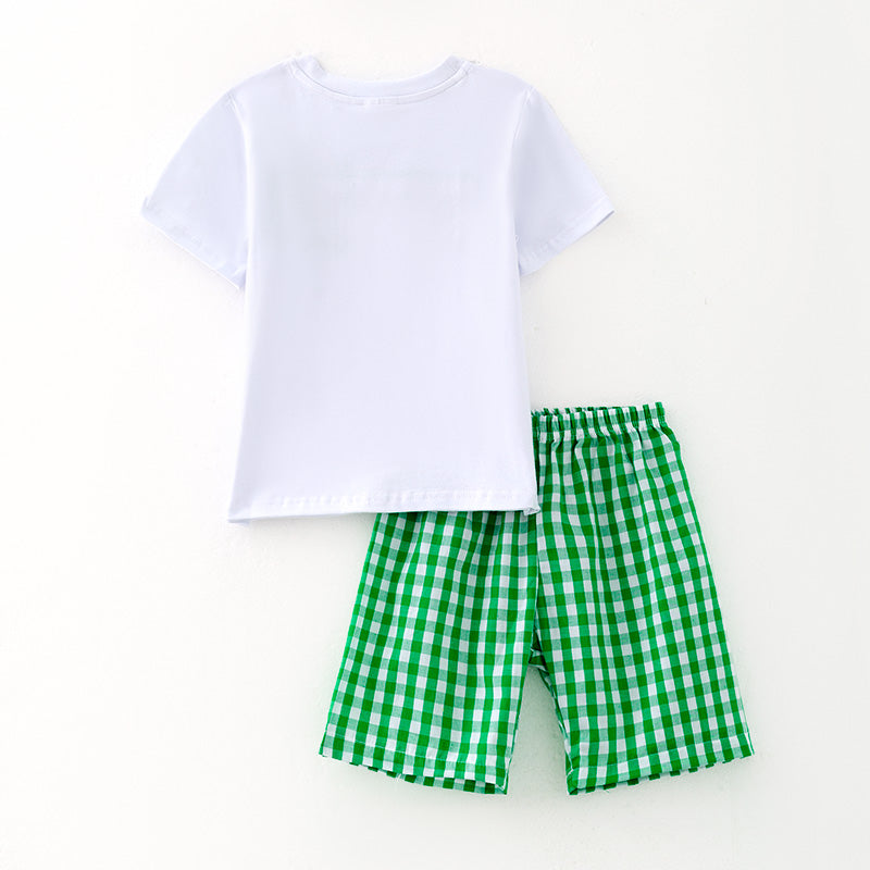 (In Stock)Boys Spring and Summer Watermelon Embroidery Smocked Shorts Set