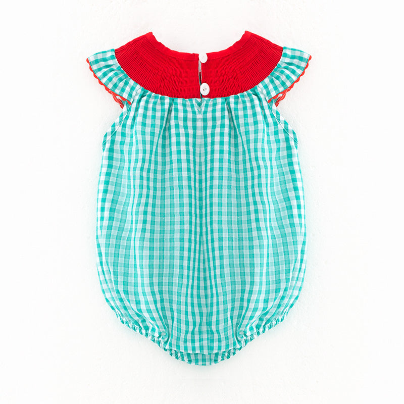 (In Stock)Toddler Girls Spring and Summer Watermelon Embroidery Smocked Romper