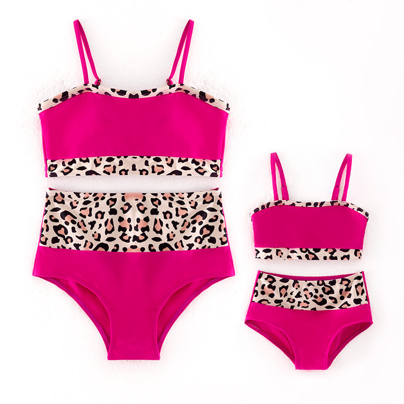 (In Stock)Mommy and Me Summer Hot Pink Leopard Print Swimsuit