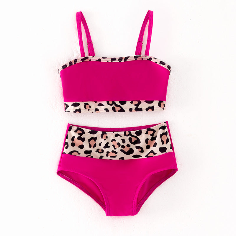 (In Stock)Mommy and Me Summer Hot Pink Leopard Print Swimsuit