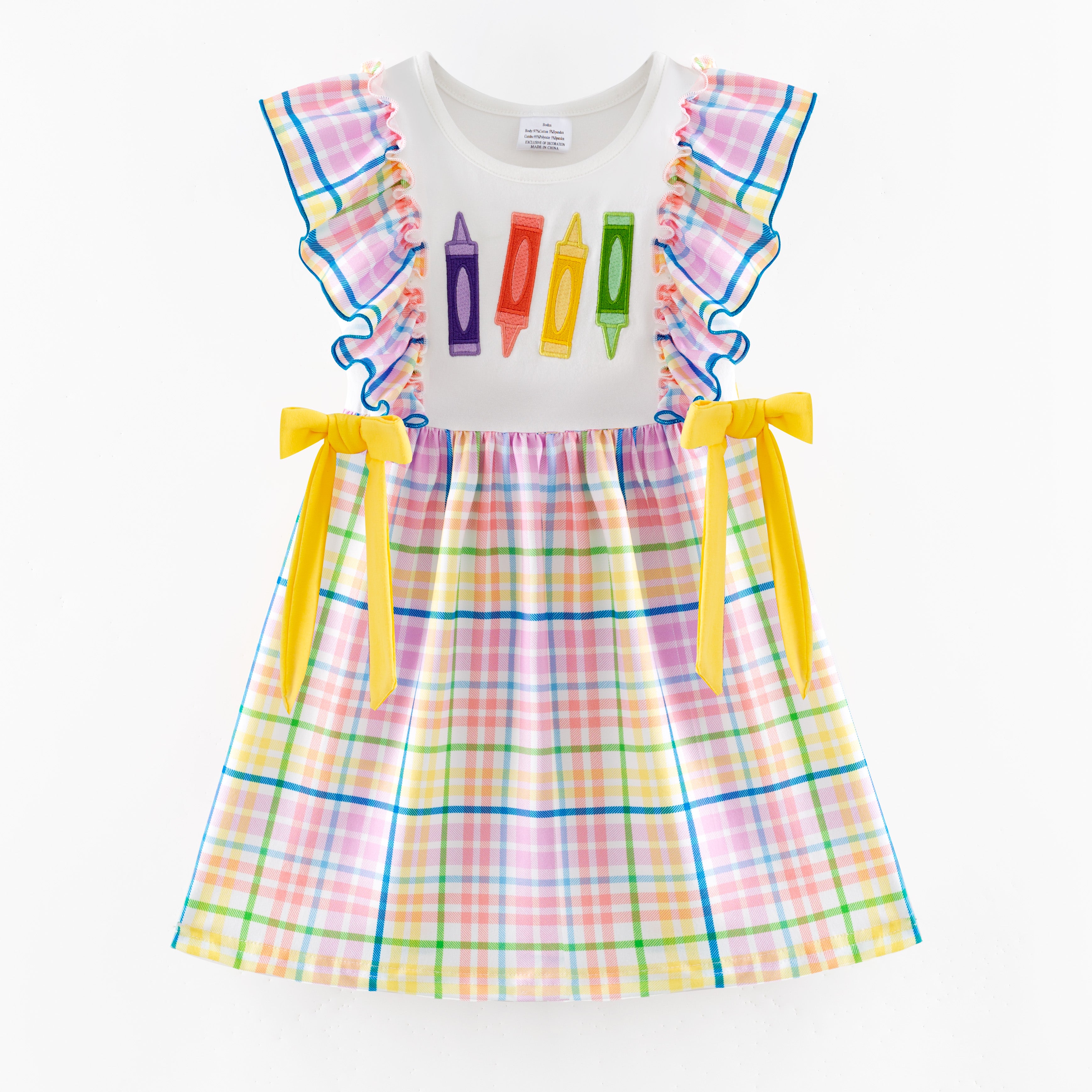 (In Stock)Girls Back To School Crayon Applique Ruffle Dress