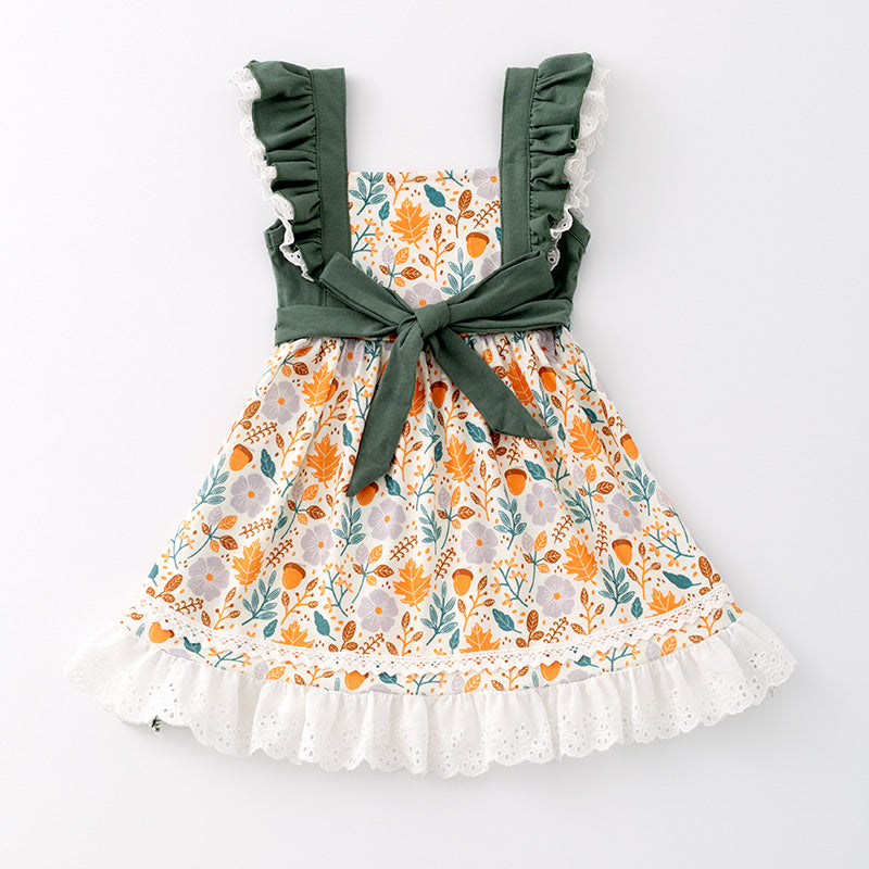(In Stock G29-3-3)Girls Halloween Pumpkin Embroidery Dress