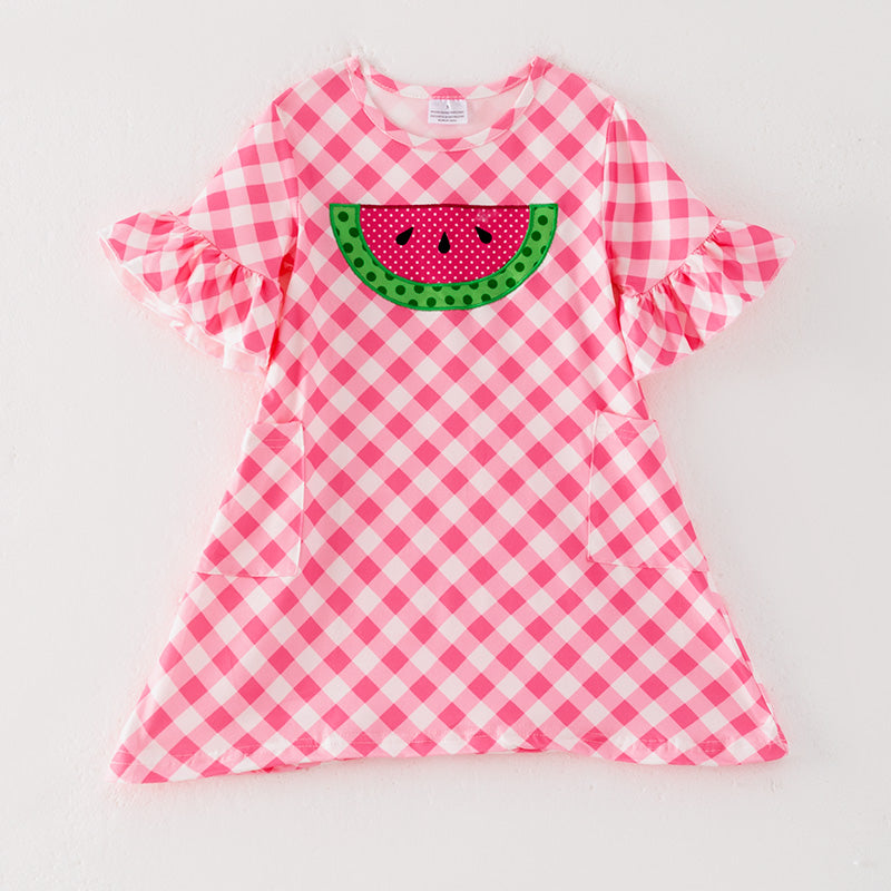 (In Stock)Girls Spring and Summer Watermelon Applique Dress
