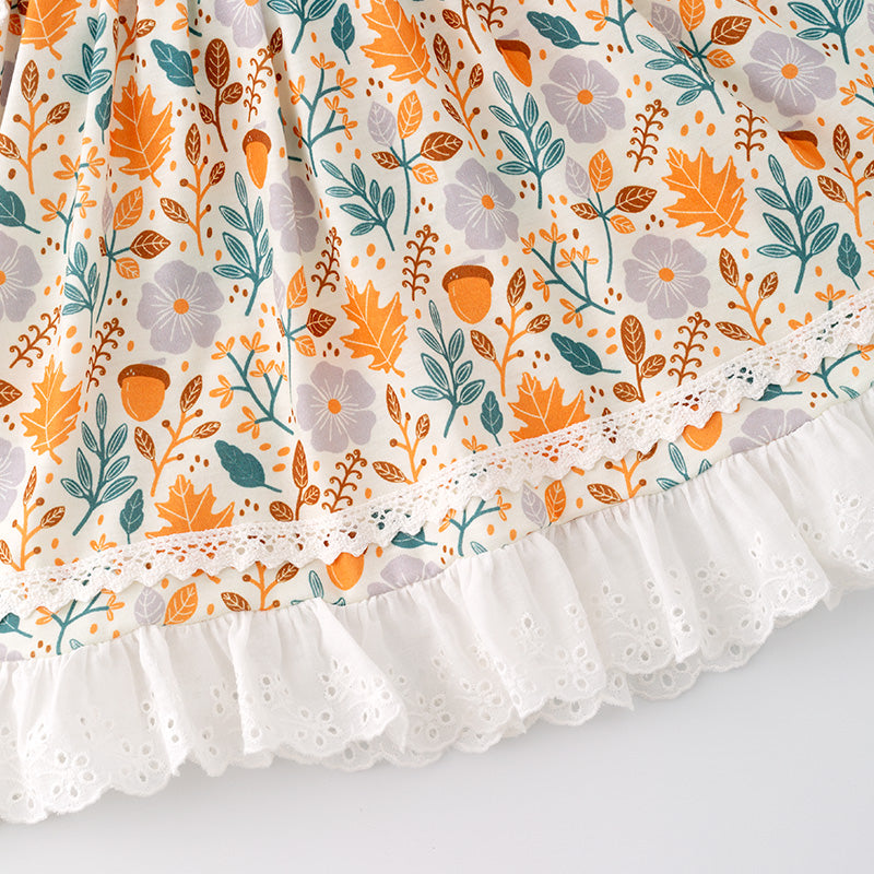 (In Stock G29-3-3)Girls Halloween Pumpkin Embroidery Dress