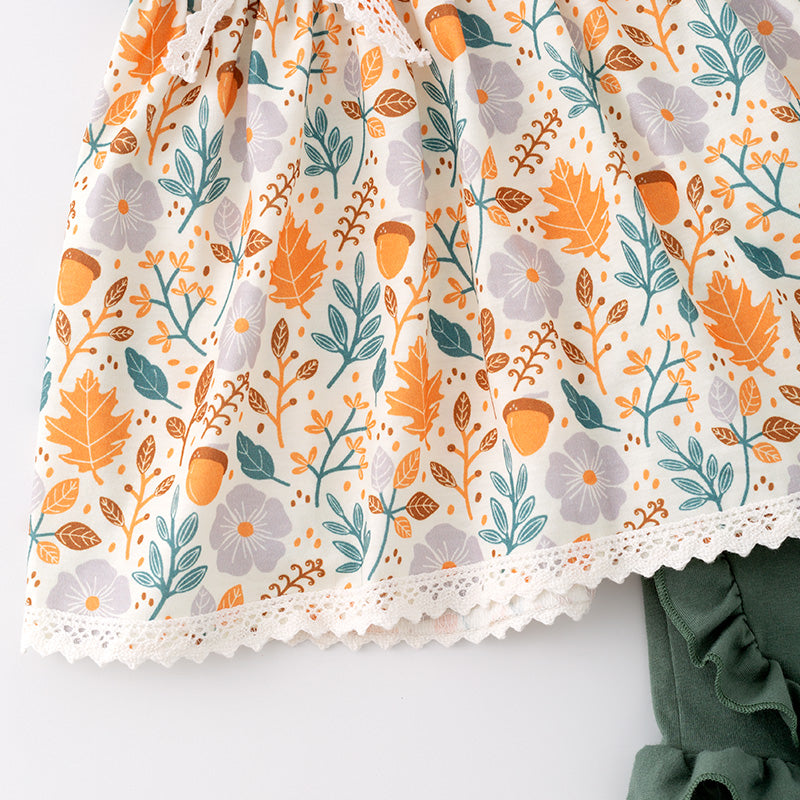 (In Stock G29-3-3)Girls Halloween Pumpkin Embroidery Short Set