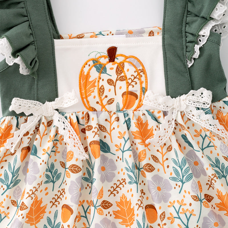 (In Stock G29-3-3)Girls Halloween Pumpkin Embroidery Short Set