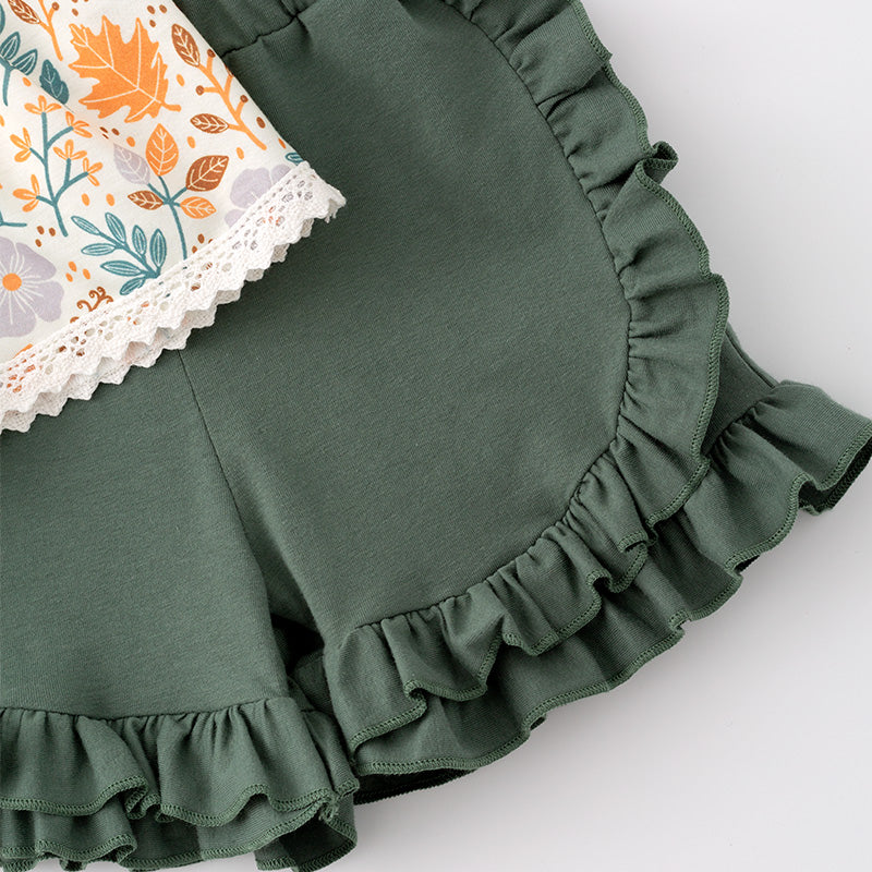 (In Stock G29-3-3)Girls Halloween Pumpkin Embroidery Short Set