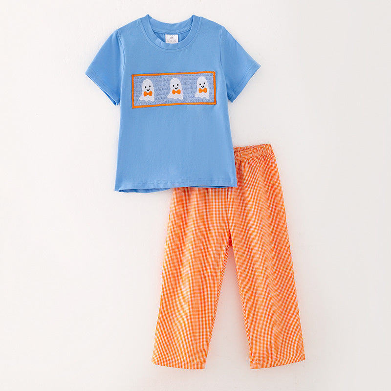 (In Stock G29-4-2)Boys Halloween Ghost Embroidery Outfit Set