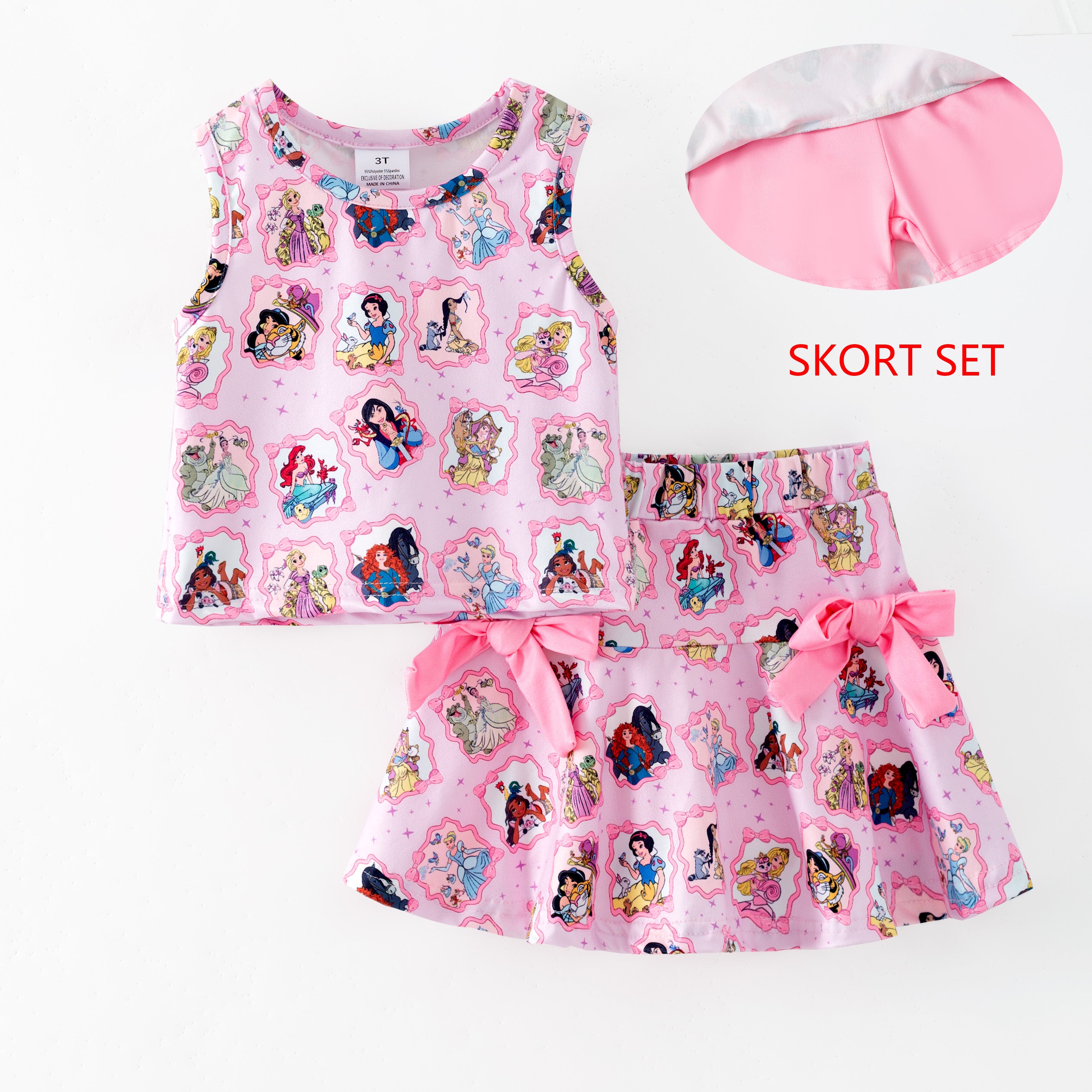 (Pre Order,Prepack Zone)Girls Spring&Summer Princess Print Skort Set(Mix Size)