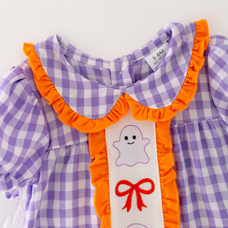 (In Stock)Baby Girls Halloween Lavender Plaid Embroidery Bloomer Set