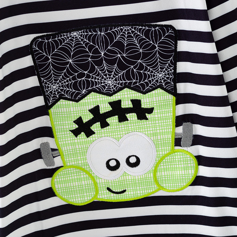 (In Stock)Boys Halloween Cartoon Applique Stripe Top