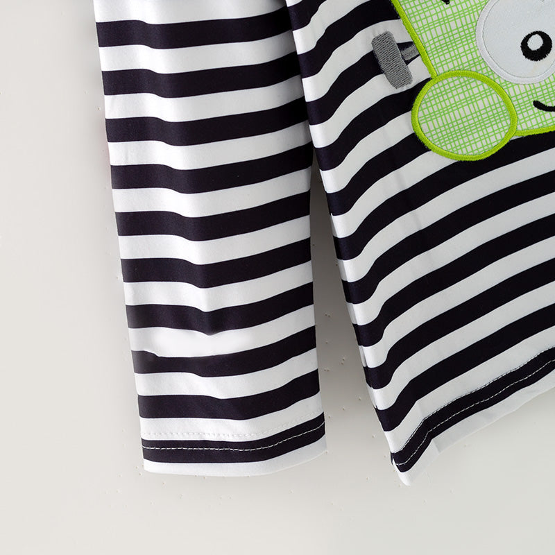 (In Stock)Boys Halloween Cartoon Applique Stripe Top