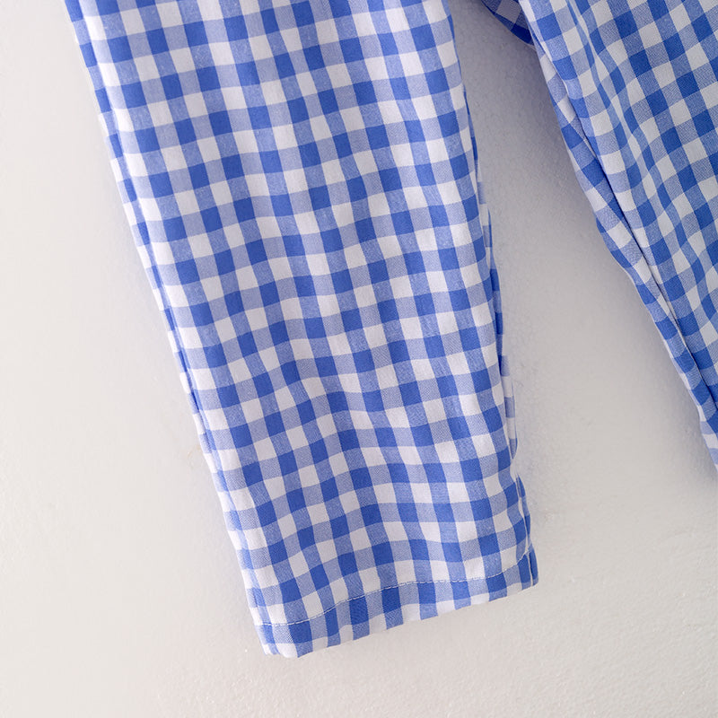 (In Stock G29-5-3)Boys Halloween Blue Plaid Embroidery Outfit Set