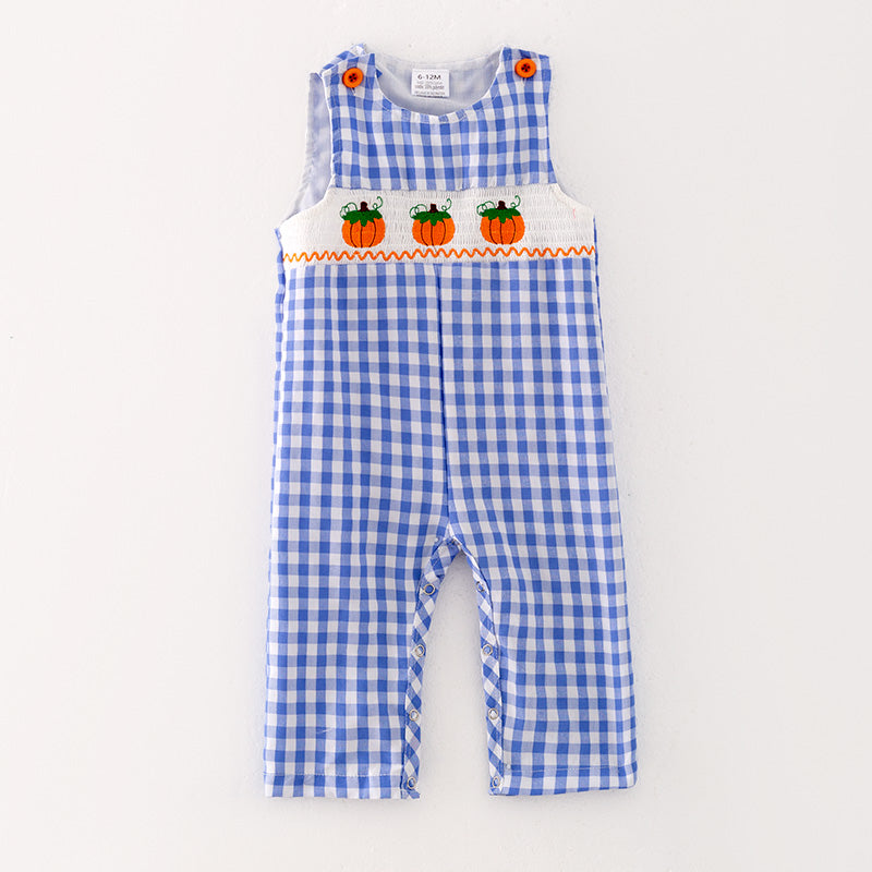 (In Stock G29-4-2)Baby Boys Halloween Blue Plaid Embroidery Romper