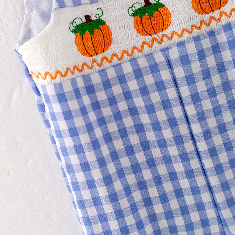 (In Stock G29-4-2)Baby Boys Halloween Blue Plaid Embroidery Romper