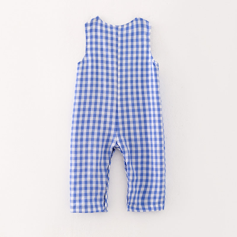 (In Stock G29-4-2)Baby Boys Halloween Blue Plaid Embroidery Romper