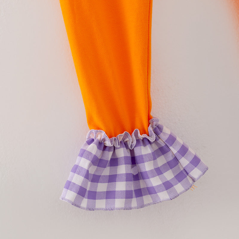 (In Stock)Girls Halloween Lavender Plaid Embroidery Outfit Set