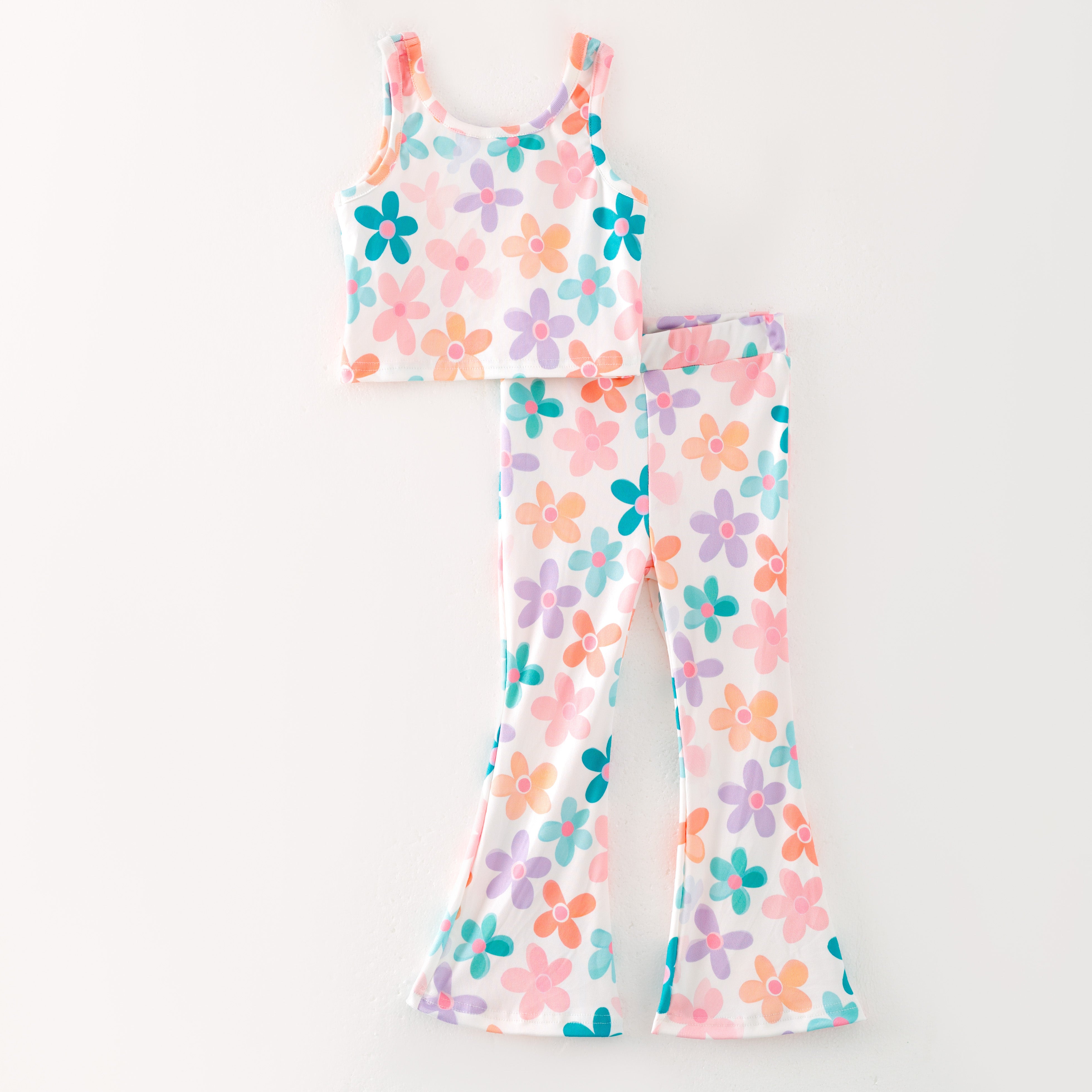 (Pre Order)Girls Spring and Summer Bow&Floral Print Twill Outfit Set