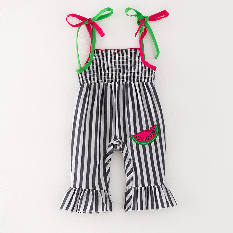 (In Stock)One Pack(5 Pieces total) Sale Toddler Girls Spring and Summer Watermelon Applique Smocked Romper