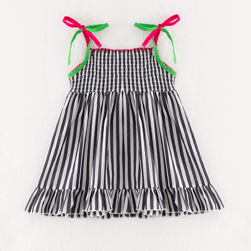 (In Stock)Girls Spring and Summer Watermelon Applique Smocked Slip Dress