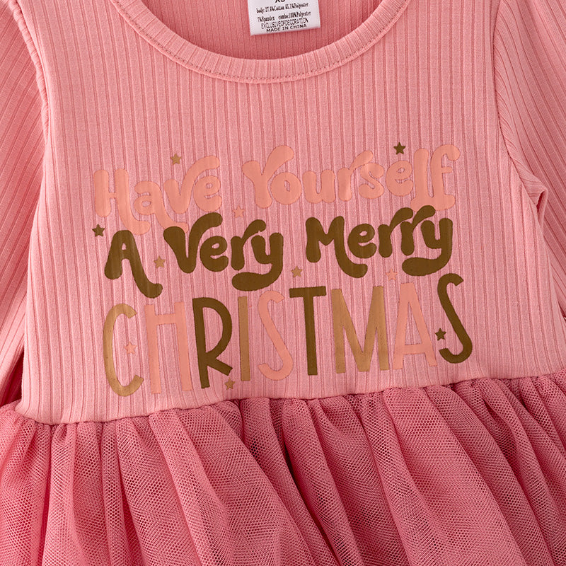 (In Stock G22-03-03)Have Yourself A Very Merry Christmas Print Tulle Dress