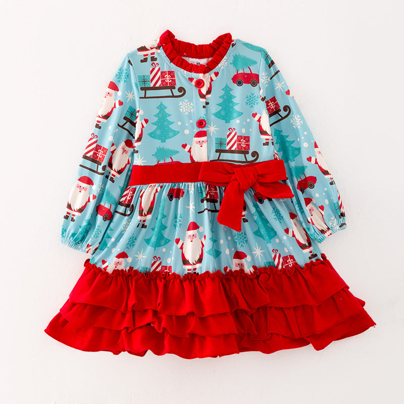 (In Stock L9-3-2)Girls Christmas Print Dress