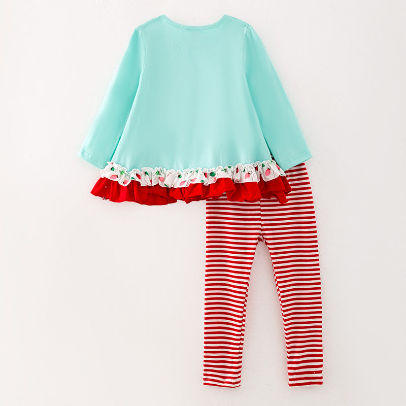 (In Stock G7-5-1)Girls Christmas Print Stripe Outfit Set